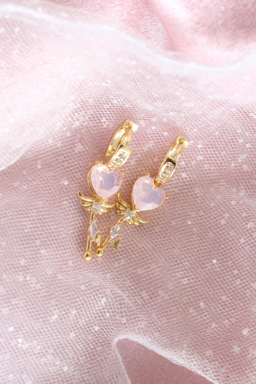 24K gold plated heart wand earrings