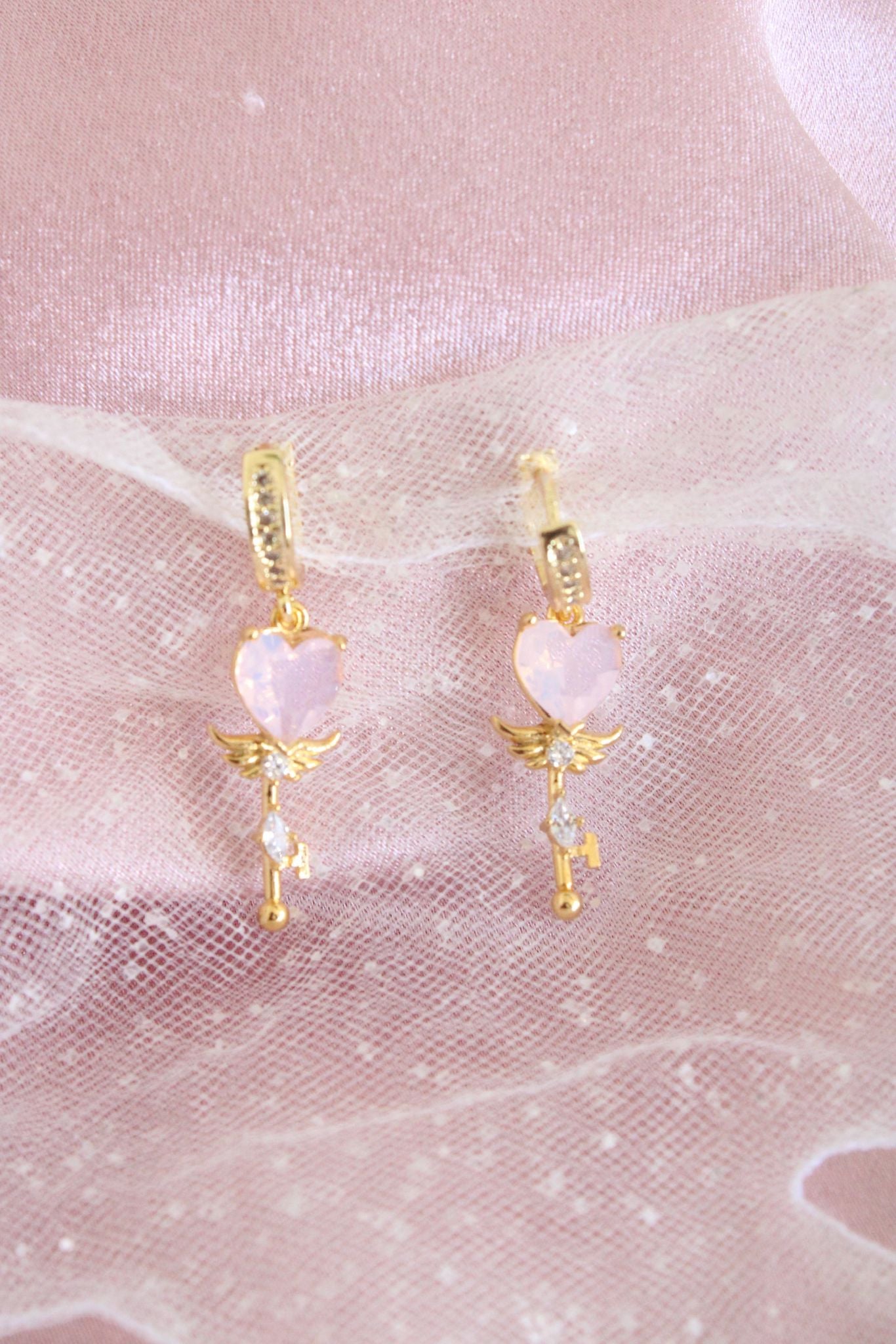 24K gold plated heart wand earrings