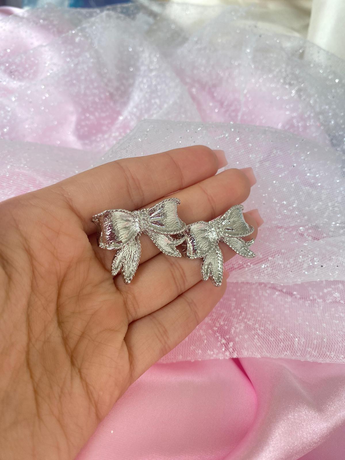 Silver Coquette Bow Ribbons Earrings